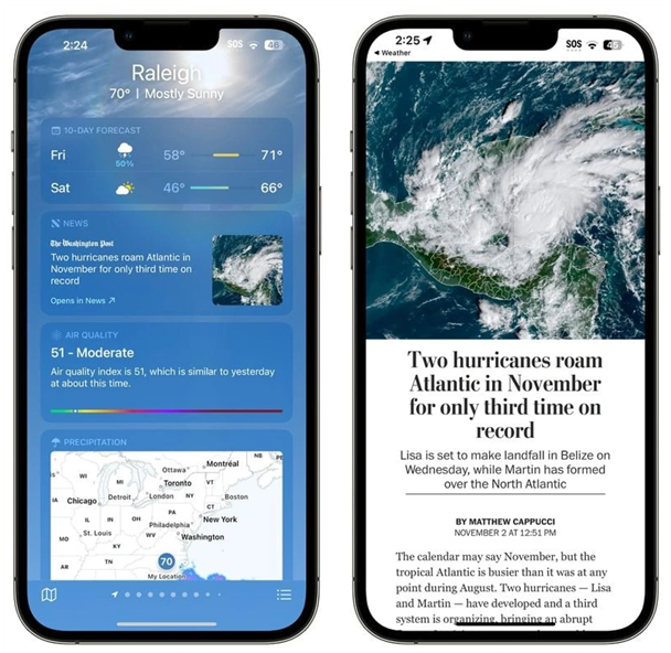 甘肃苹果14维修分享iPhone 14手机如何看天气时顺带看新闻 
