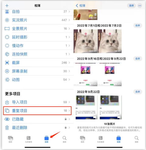 甘肃苹果手机维修分享iOS 16 中相册重复项目功能使用方法 